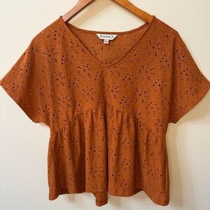 Nanette Nanette Lepore Rust Orange Eyelet Peplum Top Size S